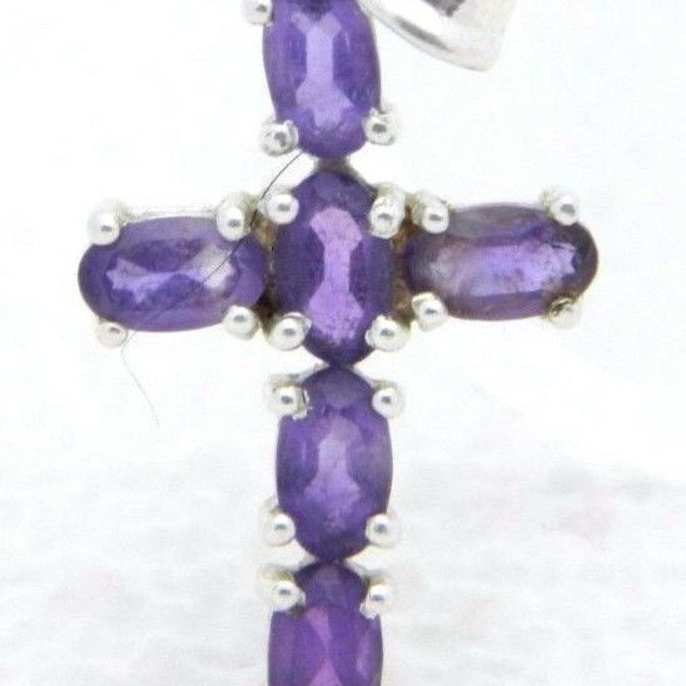 Sterling Silver Purple Glass Rhinestone Crucifix